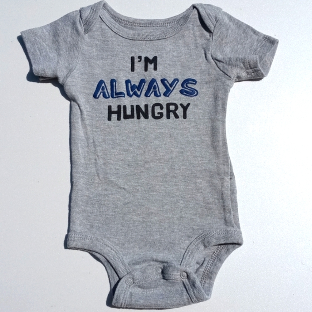 Koala Baby I'm Always Hungry Onesie Size 0-3 Months Gray Funny